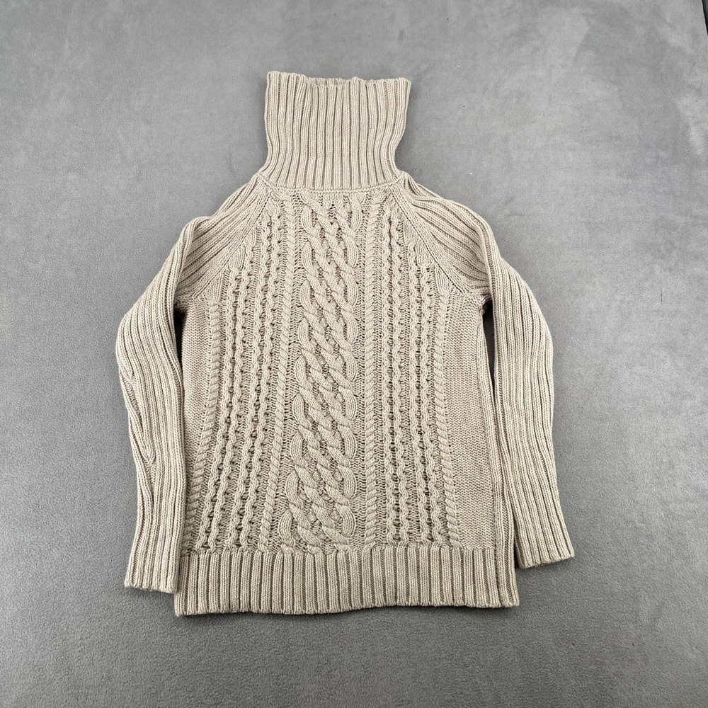 Banana Republic Womens Beige Cable Knit Turtleneck Sweater Cotton Blend Small